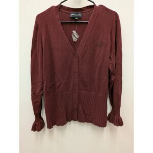 Peace Love World Women's Burgundy Button Front Cardigan Long Sleeve Knit
